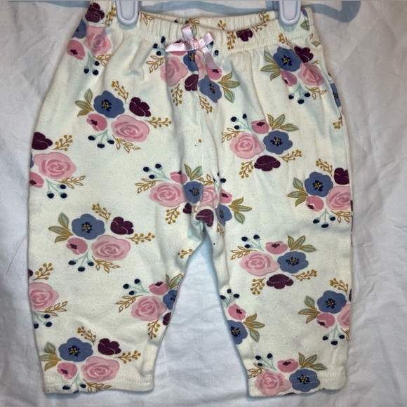 2/$4 Little Treasures 9-12m pink & blue floral print cotton pants - Picture 2 of 4